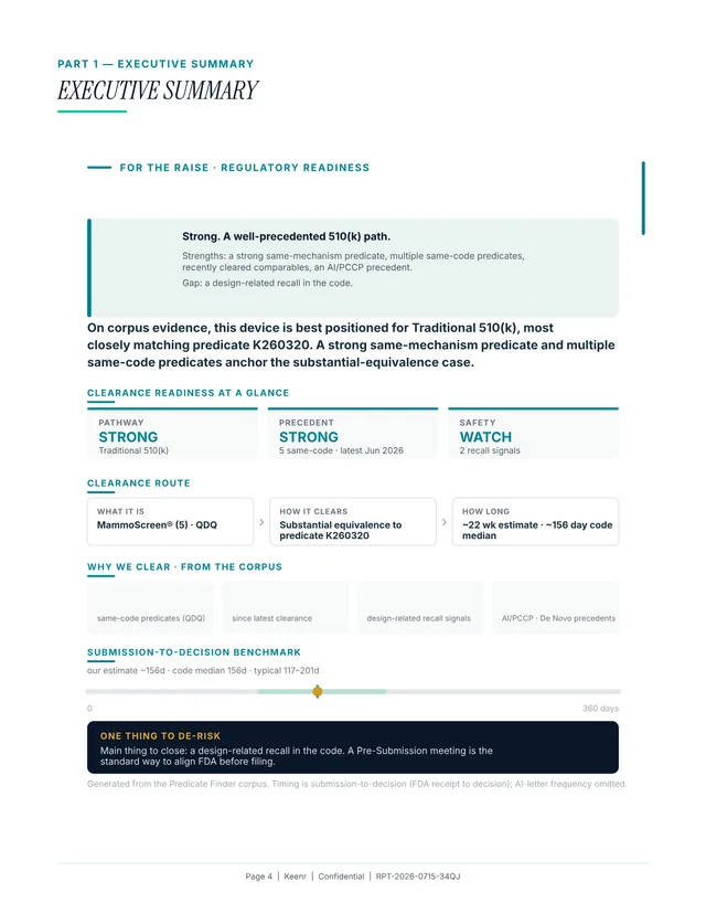 Sample report page — Regulatory Readiness